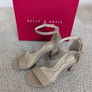 Kelly & Katie Tan 3 Inch Block Heel Sandals with Ankle Strap